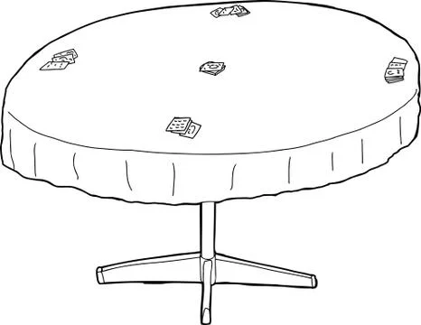 Outlined Table with Cards Stock Illustration