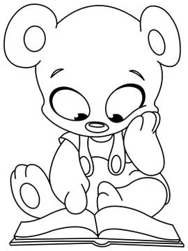 Outlined teddy bear reading book Stock Illustration