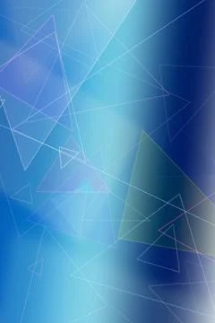 Outlined triangles and intersecting line segments scatter across a blue fie.. Stock Illustration