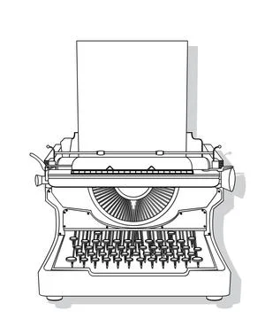 Outlined typewriter vector design isolated and grouped objects over white Stock Illustration