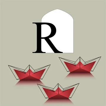 Outlined vector of Ramadan Kareem window Arabic ornament. paper boats Stock Illustration