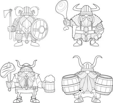 Outlined Warrior Cartoon Characters. Vector Hand Drawn Collection Set Stock Illustration