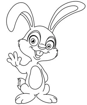 Outlined waving bunny Stock Illustration