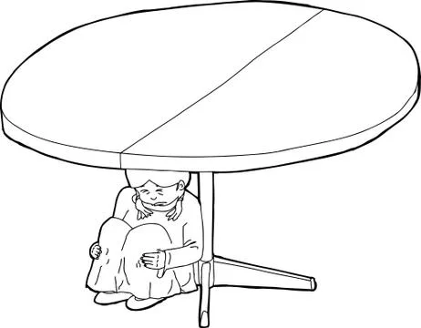 Outlined Weeping Child Under Table Stock Illustration