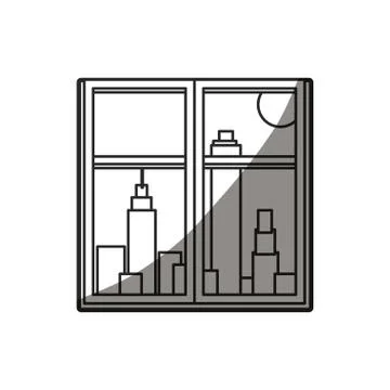 Outlined window city building sun image Stock Illustration