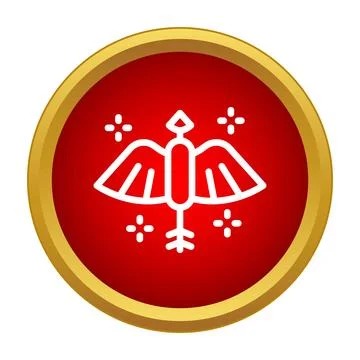 Outlined winged arrow bird icon on a red background Stock Illustration