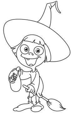 Outlined witch kid Stock Illustration