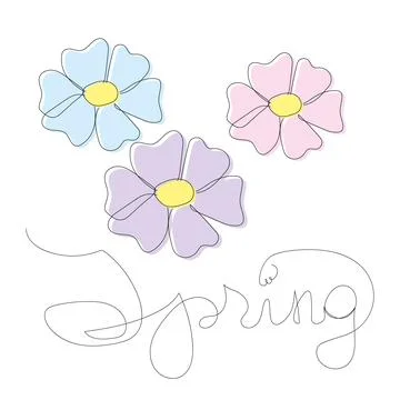 Outlined word Spring and outlined flowers Stock Illustration