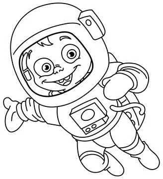 Outlined Young Astronaut Stock Illustration