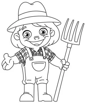 Outlined young farmer Stock Illustration