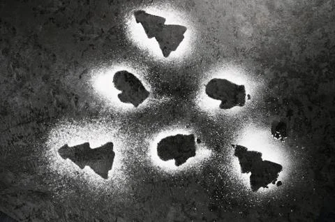 Outlines of New Year's patterns with flour Stock Photos
