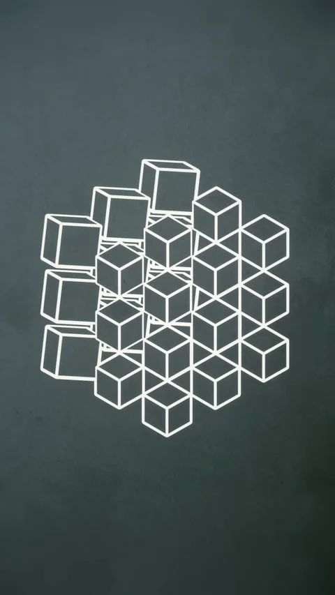Outlines of white cubes assembled into a geometric shape. 3d rendering 4K Stock Footage 293339091