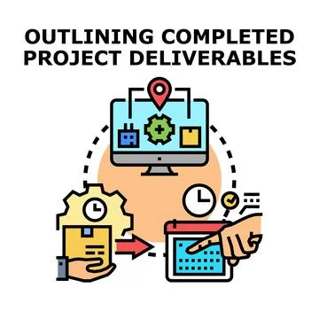 Outlining completed project deliverables workflow concept 库存插图