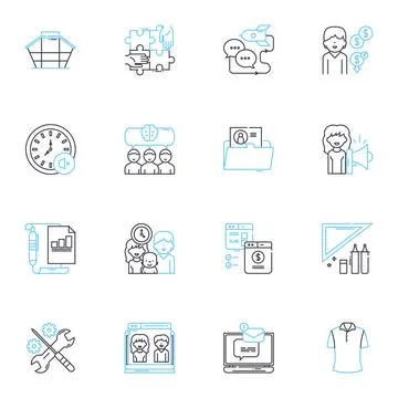 Outlying station linear icons set. Remote, Isolated, Rural, Distant, Periphery Stock Illustration