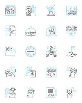 Outlying station linear icons set. Remote, Isolated, Rural, Distant, Periphery Stock Illustration