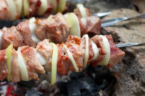 Outoor kebab preparing Stock Photos