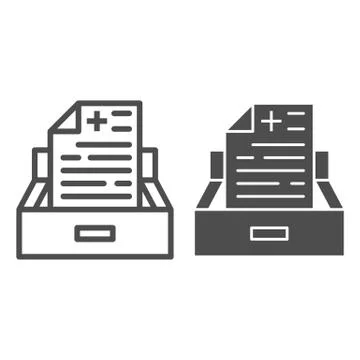Outpatient card line and solid icon, Medical tests concept, Medical record sign Illustrazione stock