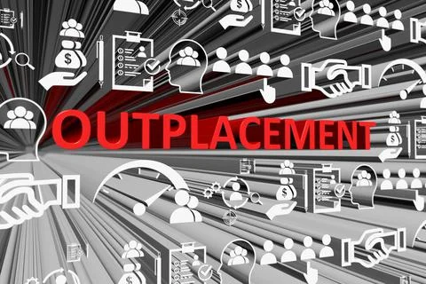 OUTPLACEMENT concept blurred background 3d render illustration Stock Illustration