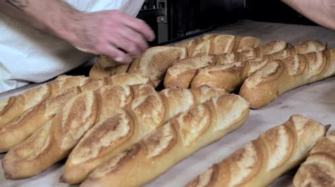Output of cooked French bread Stock Footage 56484094