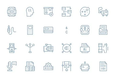 Output Design Vector Icons featuring 24 Detail Enhanced Thin Line Style Stock Illustration