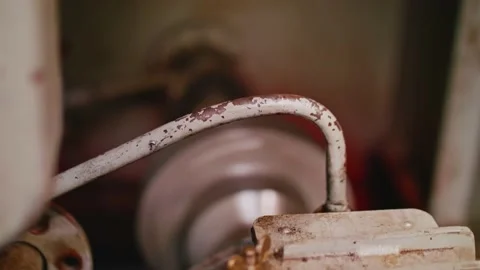 Output shaft of tug engine is going round. Focused foreground and unfocused Stock Footage 154292927