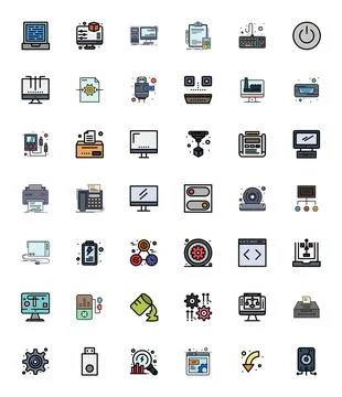 Output Ultimate Vector Package with 42 64x64 Flat Line Filled Pixel Aligned.. Stock Illustration