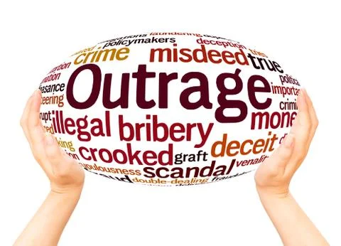 Outrage word cloud hand sphere concept Stock Photos