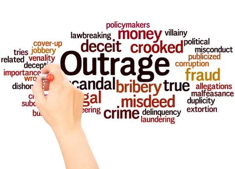 Outrage word cloud hand writing concept Stock Photos