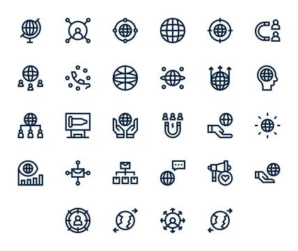 Outreach 256x256 Vector Icon Pack with 28 Bold Line PIXEL Perfect Elements Stock Illustration