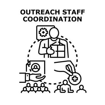 Outreach staff coordinating community support and engagement Stock Illustration