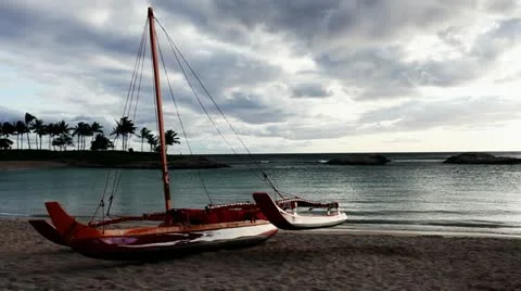 Outrigger on beach Hawaii Video stock 10853836