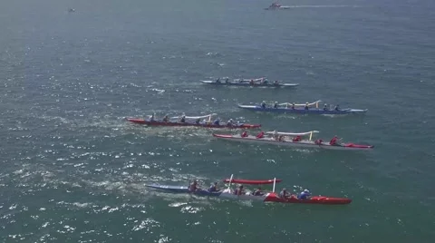 Outrigger canoe teams racing Stock Footage 63572929