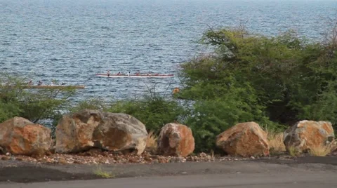 Outrigging canoes in the distance Video stock 45673692