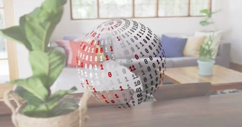 At outset 3D sphere forming above table expanding rotating contracting to Stock Footage 318626499