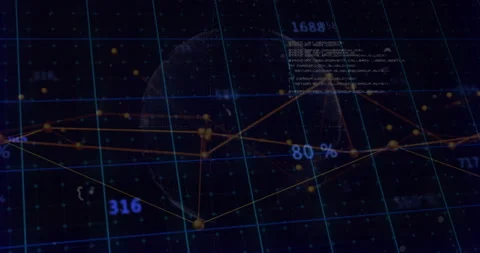 At outset grid emerging, network graph connecting golden nodes and numbers Stock Footage 311521597
