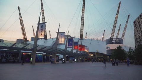 Outside the 02 arena complex, Greenwich, London. Stock Footage 146675779