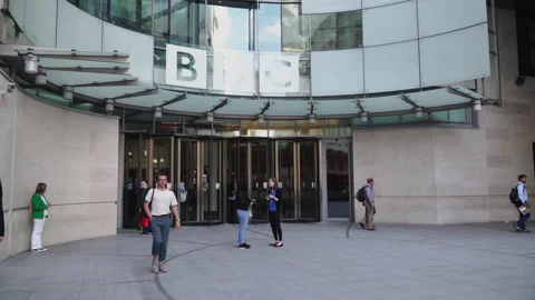 The outside of a BBC building in central London Stock Footage 146812858