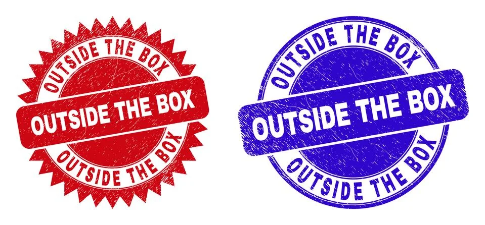 OUTSIDE THE BOX Rounded and Rosette Stamp Seals with Corroded Texture Illustrazione stock