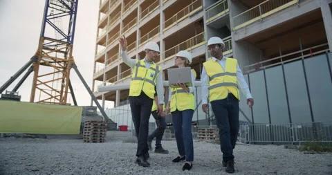 Outside Bulding Construction Engineers Use Tablet Stock Footage 326457644