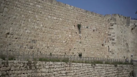 Outside city view of Jerusalem old wall. View of the wall of the Old City of Stock Footage 154394229