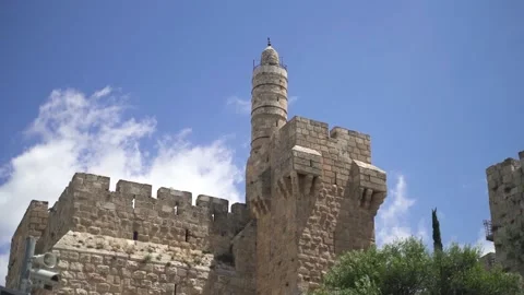 Outside city view of Jerusalem old wall. View of the wall of the Old City of Stock Footage 154394306