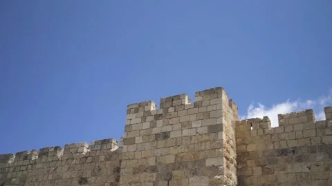Outside city view of Jerusalem old wall. View of the wall of the Old City of Video stock 154394362