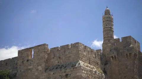 Outside city view of Jerusalem old wall. View of the wall of the Old City of Stock Footage 154394370