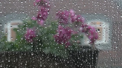 Outside a city window during a thunderstorm Stock Footage 93782266