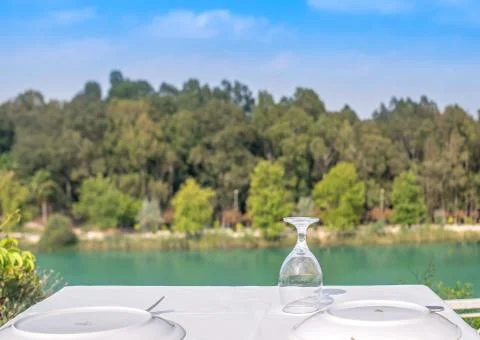 Outside dining restaurant. Open air restaurant Stock Photos