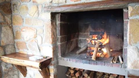 Outside Fireplace Stock Footage 146254576