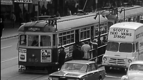 OUTSIDE FLINDERS ST STATION, MELBOURNE, AUSTRALIA (1969) - HD Stock Footage 168598037