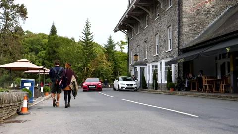 Outside the hotel in Devil's Bridge village Stock Footage 146668102