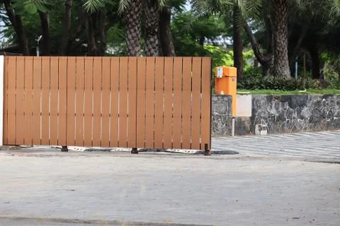Outside main gate frame and design for protection made of iron and wood Stock Photos
