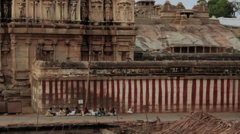 Outside the main temple in the Vijayanagara empire in Hampi, Karnataka, India. Stock Footage 37938571